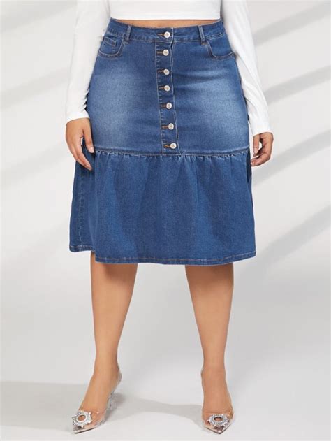 Shein Essnce Plus Button Front Denim Skirt Shein Usa