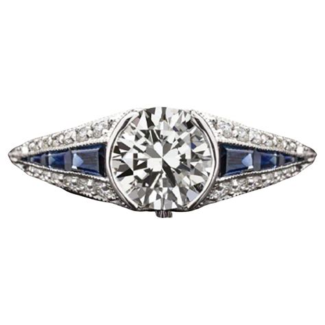 S Art Deco Blue Sapphire Old European Diamond And Karat White