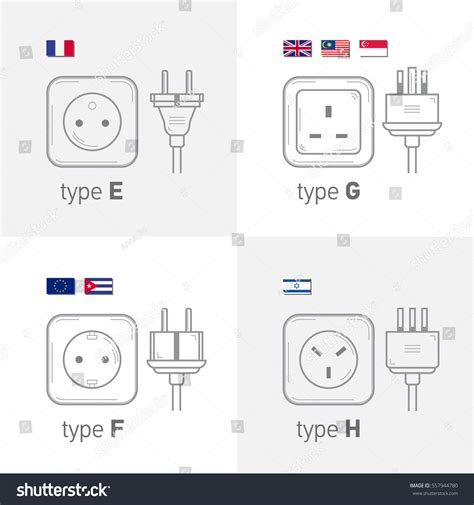 Different Type Power Socket Set Vector Vector De Stock Libre De