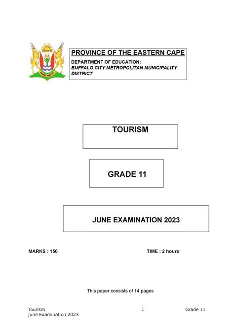 Tourism Grade June Examination Grade Marks Time