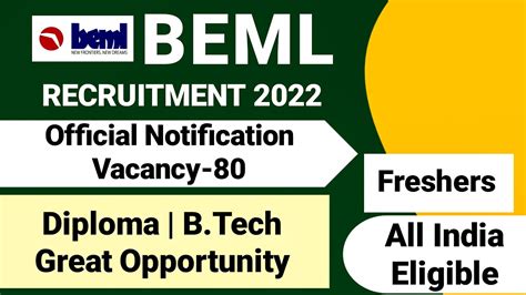 BEML Recruitment 2022 Diploma B Tech Fresher BEML New Vacancy 2022