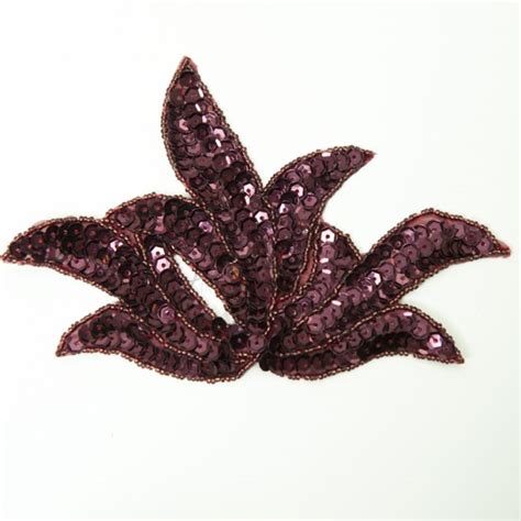 Leaf Sequin Motif Burgundy Shine Trimmings Fabrics