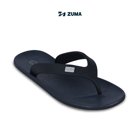 Jual Zuma Men Onyx Black Navy Sandal Jepit Pria Karet Polos Hitam