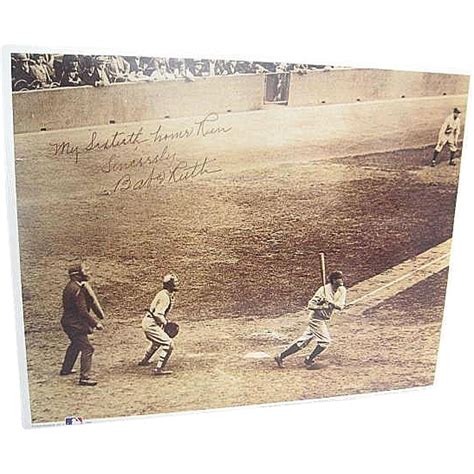 Babe Ruths 60th Home Run 1927 Signed Tinted Framed Photo Copy Print