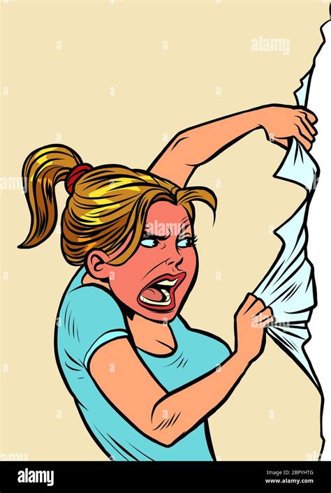 Angry Woman Ripping Shirt Stock Vector Images Alamy