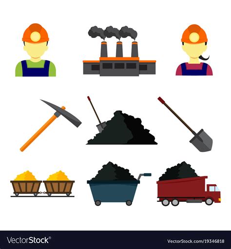 Simple Flat Style Mining Graphic Set Royalty Free Vector