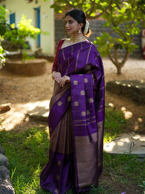 Lavender Kanjeevaram Silk Saree With Purple Border