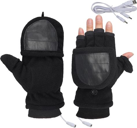 Jiahg Usb Heated Half Finger Flip Gloves Mens Heating Fingerless Work