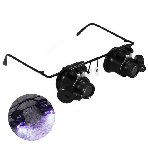 20x Double Eye Watch Repair Magnifier Glasses Loupe Lens Jeweler Watch Repair With Led Light