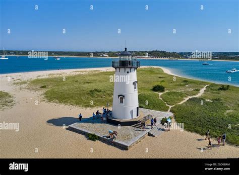 Aerial Photo Of Edgartown Harbor Lighthouse On Marthas Vineyard Stock