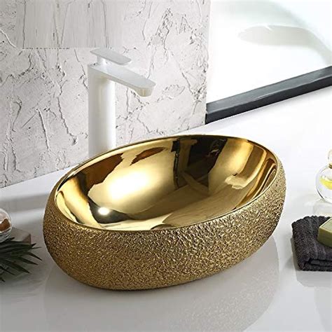 B BACKLINE Designer Ceramic Vessel Sink Counter Top Wash Basin Gold