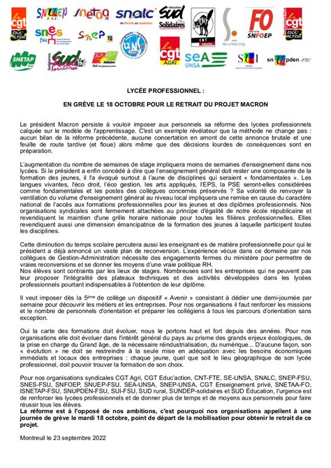 Lyc E Professionnel En Gr Ve Le Octobre Pour Le Retrait Du Projet