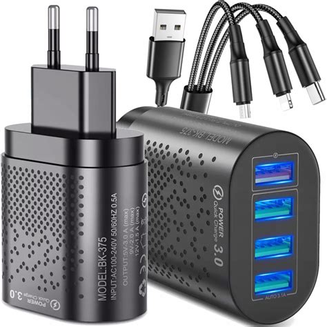 Ładowarka Sieciowa Szybka 4 Usb Qc 30 Kabel 3w1 Sklep Opinie Cena W Allegropl