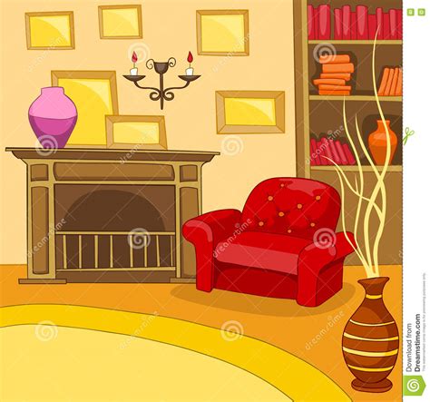 Cartoon Background of Vintage Living Room Interior Stock Illustration ...