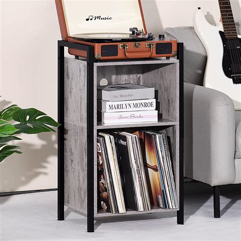 Buy Record Player Stand 2 Tier Vinyl Record Storage Cabinet With Metal Frame Cube Vinyl Holder