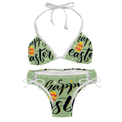 Easter Font Detachable Sponge Adjustable Strap Bikini Set Two Pack