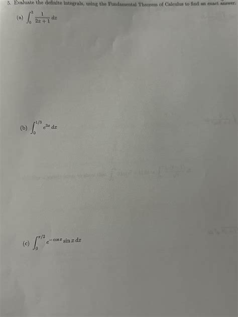 Answered 5 Evaluate The Definite Integrals Bartleby