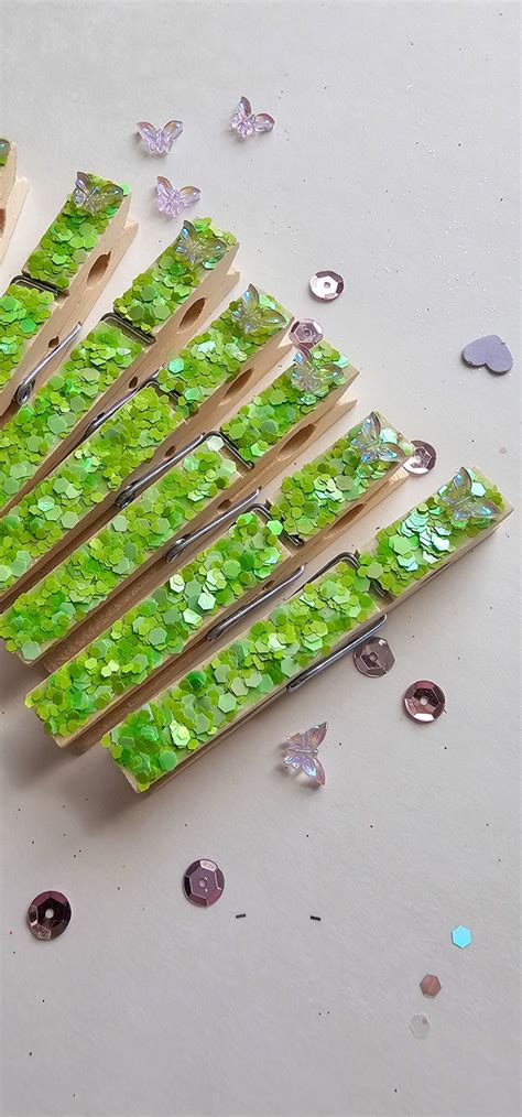 Cheer Clothespin Lilac Butterfly With Lime Green Glitter Cheerleading