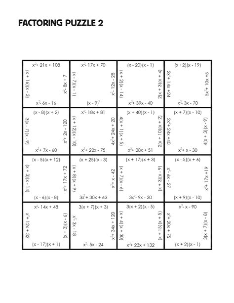 Factoring Puzzle Practice Version Mrmillermath