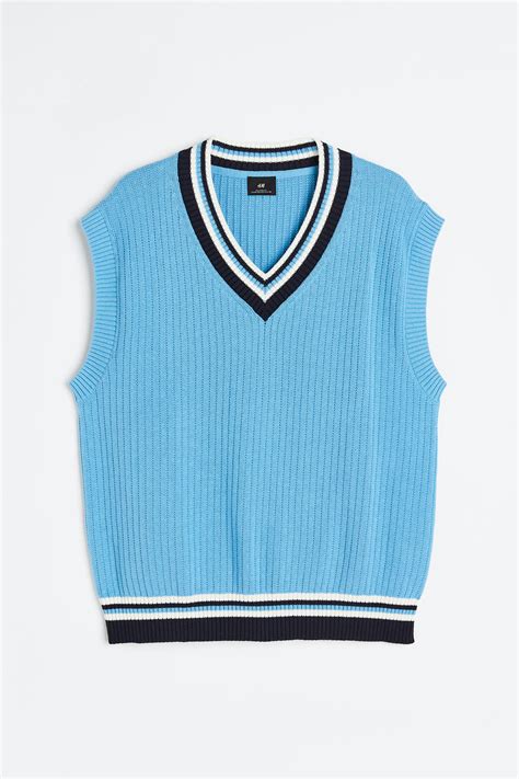 Relaxed Fit V Neck Sweater Vest Light Bluedark Blue Men Handm Us