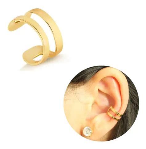 Piercing Fake Falso Duplo Liso Banhado Ouro 18k Parcelamento Sem Juros