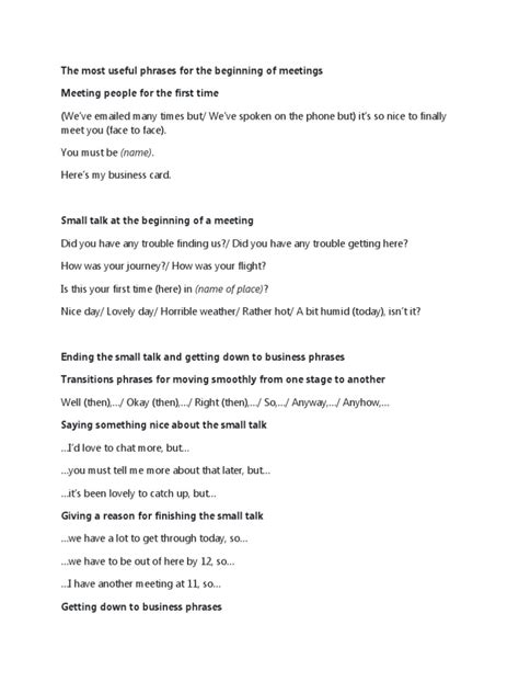 The Most Useful Phrases For The Beginning Of Meetings Pdf