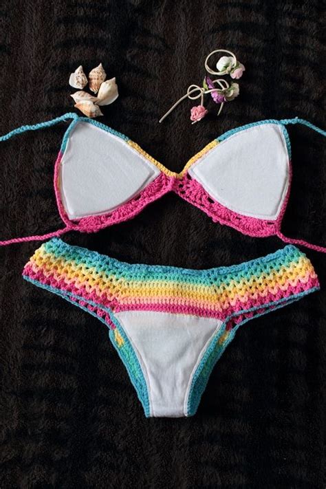 Hand Knit Brazilian Bikinis Rainbow Bikinis Crochet Crochet Bikini