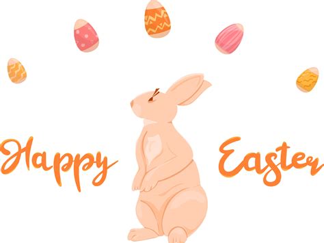 Happy Easter Illustration With Cute Easter Bunny Eggs And Lettering Vector Greeting Card