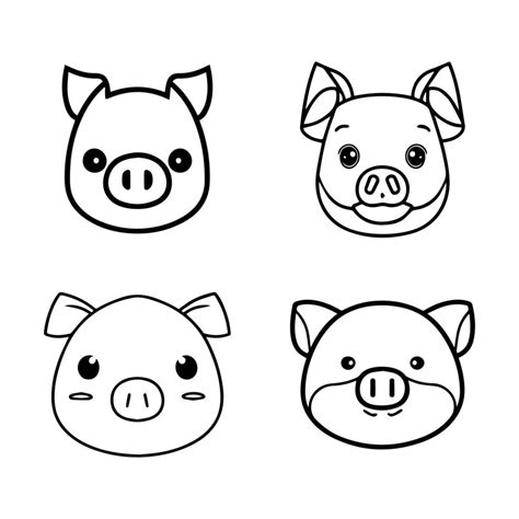 Adorable Anime Pig Heads Hand Drawn In Charming Kawaii Style This