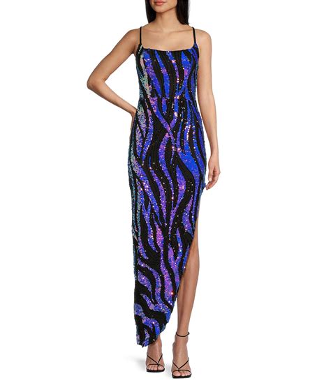 City Vibe Sequin Swirl Patterned Spaghetti Strap Scoop Neck Dress