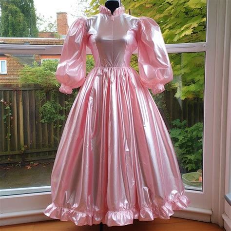 Tumblr L 92883891175689 In 2024 Silk Outfit Pink Latex Dress Shiny