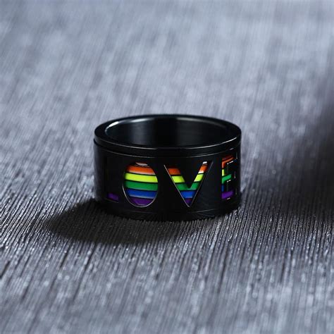 Buy 11mm Black Spinner Ring For Men Hollow Rainbow Love Wedding Band