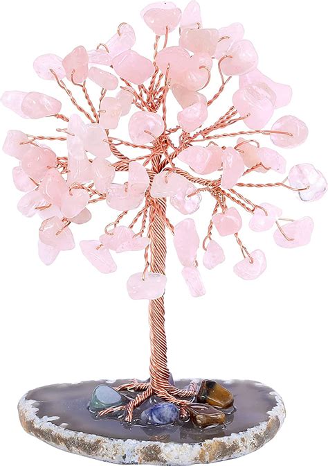 Amazon Jovivi Natural Pink Rose Quartz Crystal Tree On Agate Slice