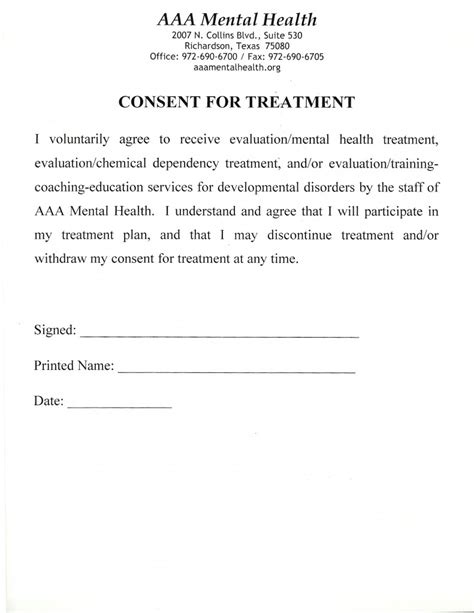 Medical Consent Form For Adults Printable Consent Form