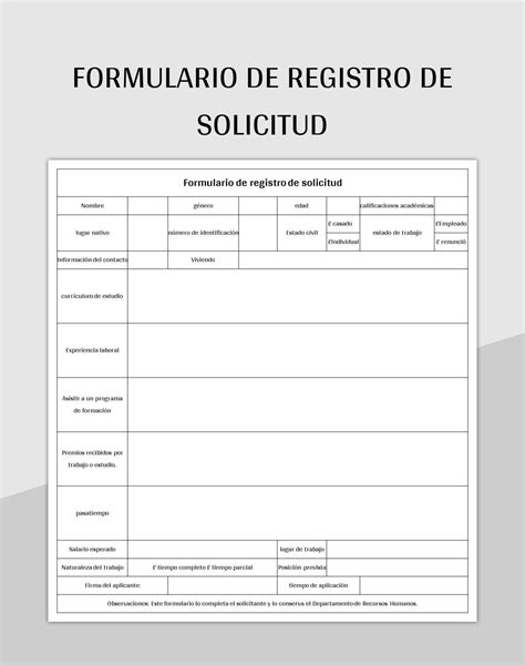 Plantilla De Formato Excel Formulario De Registro De Solicitud Y Hoja