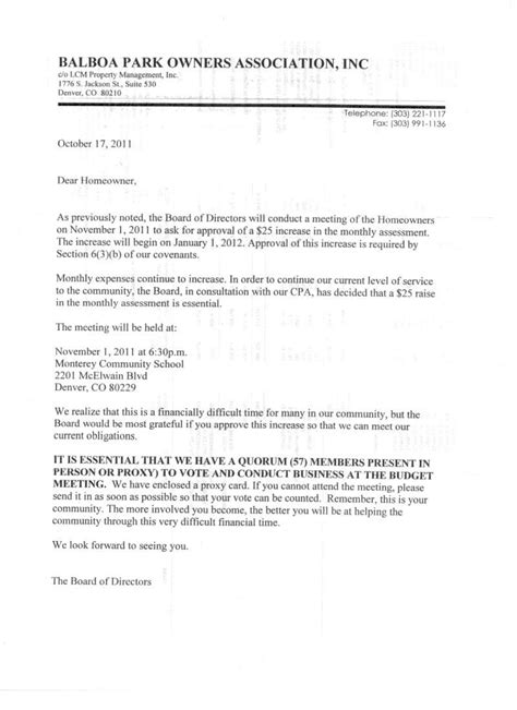 Hoa Dues Letter Template