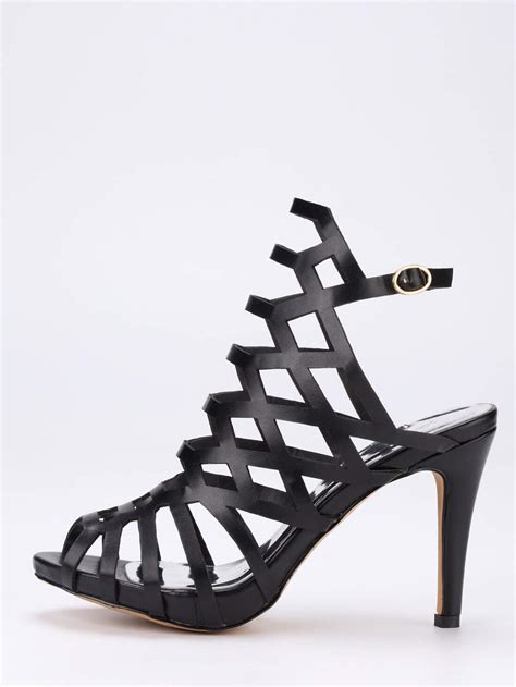 Caged Peep Toe Slingback Sandals Black Shein Sheinside