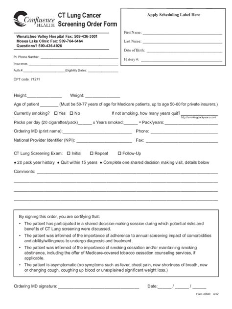 Fillable Online Ct Lung Cancer Screening Form Fax Email Print Pdffiller