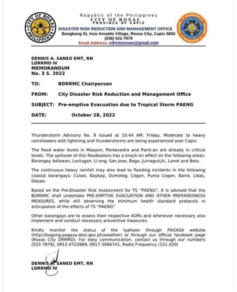 Typhoon Paeng CDRRMO And BDRRMO Undertakes Preemptive Evacuation