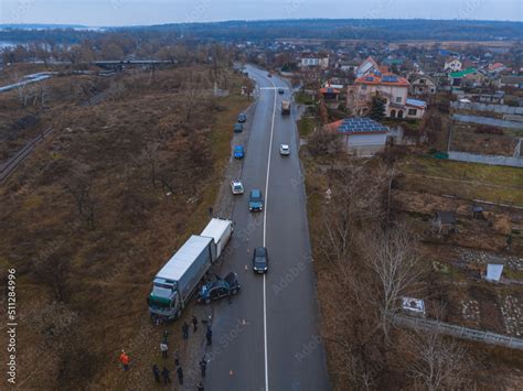 Severe Accident Traffic Accidents On The Road View From Above The