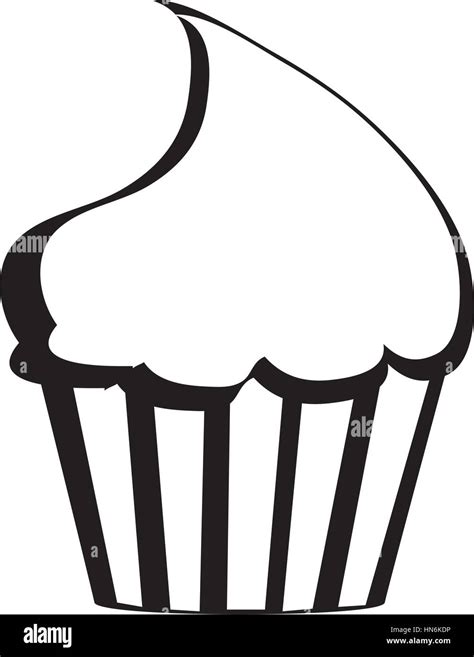 Monochrome Silhouette With Cupcake With Cream Swirl Vector Illustration