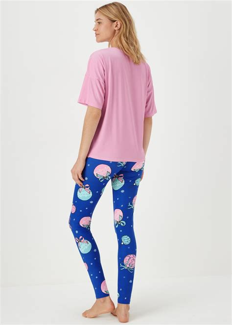 Pink And Blue Christmas Bauble Pyjama Set Matalan