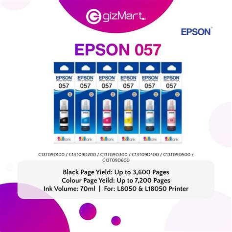 Genuine Epson 057 Ink Bottle 70ml For L8050 L18050 Black Cyan