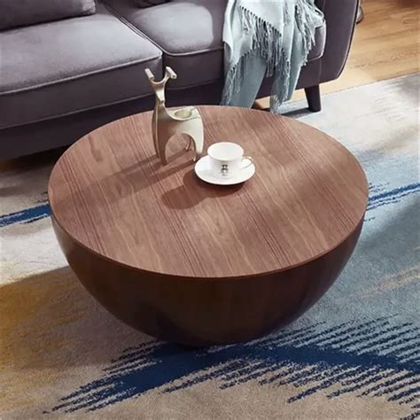 Round Drum Coffee Table With Storage Walnut Bowl Shaped Coffee Table