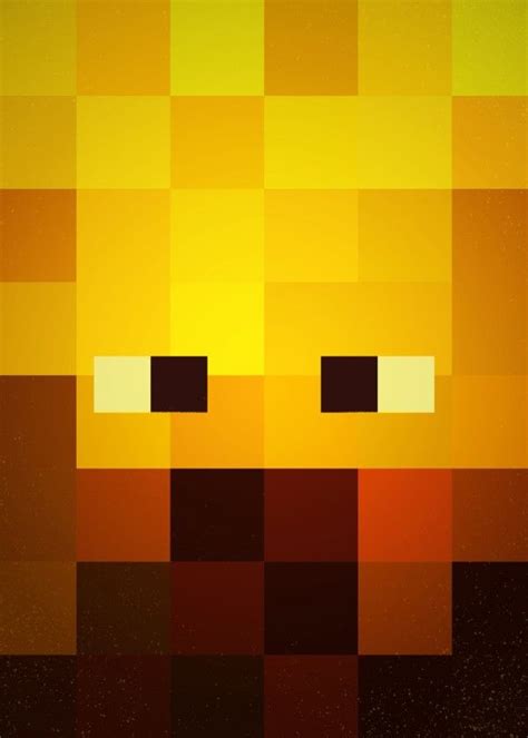 Minecraft Mob Character Faces Blaze Displate Metal Poster Artwork By