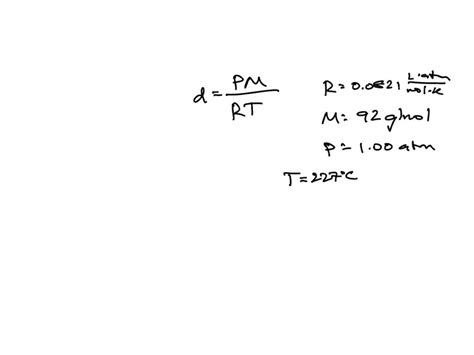 Solved Calculate The Density Of Toluene Vapor Molar Mass G Mol At