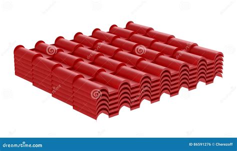 Red Corrugated Tile Element Of Roof Isolated Stock Illustration