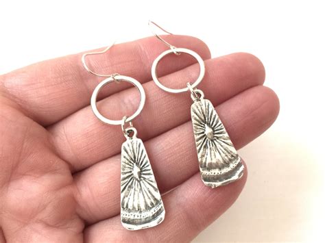 Silver Hoop Earrings Dangle Long Drop Hoop Tibetan Style Boho Sterling