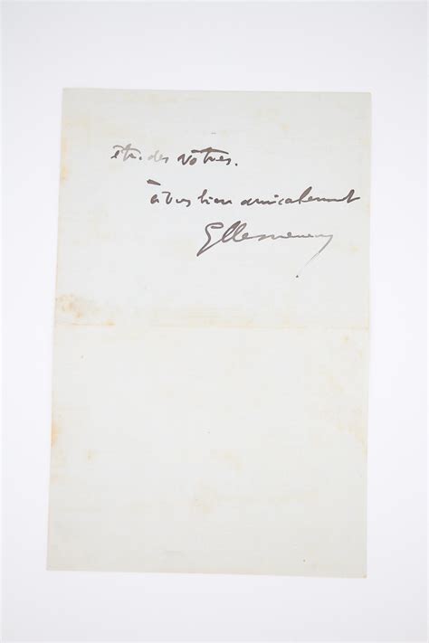 Lettre Autographe Sign E Adress E Un Ami By Clemenceau Georges