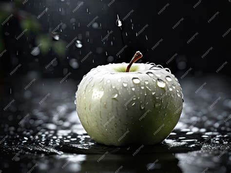 Premium Ai Image Fresh Green Apple On A Black Background